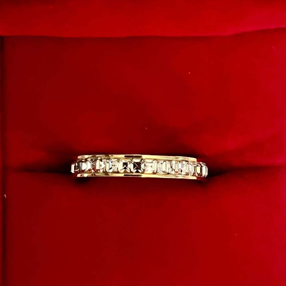 Tungsten Yellow Gold French Cut Channel Diamond 2mm Band Unisex Ring Size 9